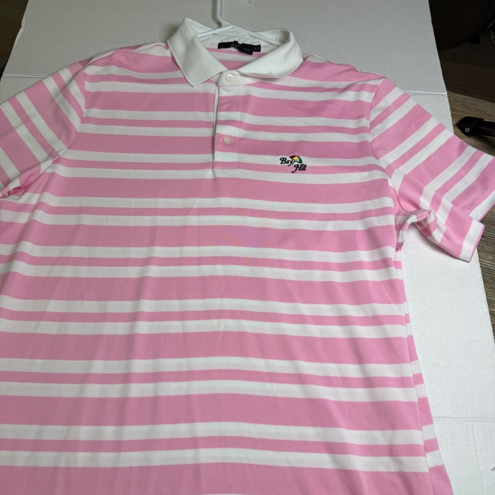 RLX Ralph Lauren Mens XL Pink White Striped Bay Hill Golf Polo Shirt XL